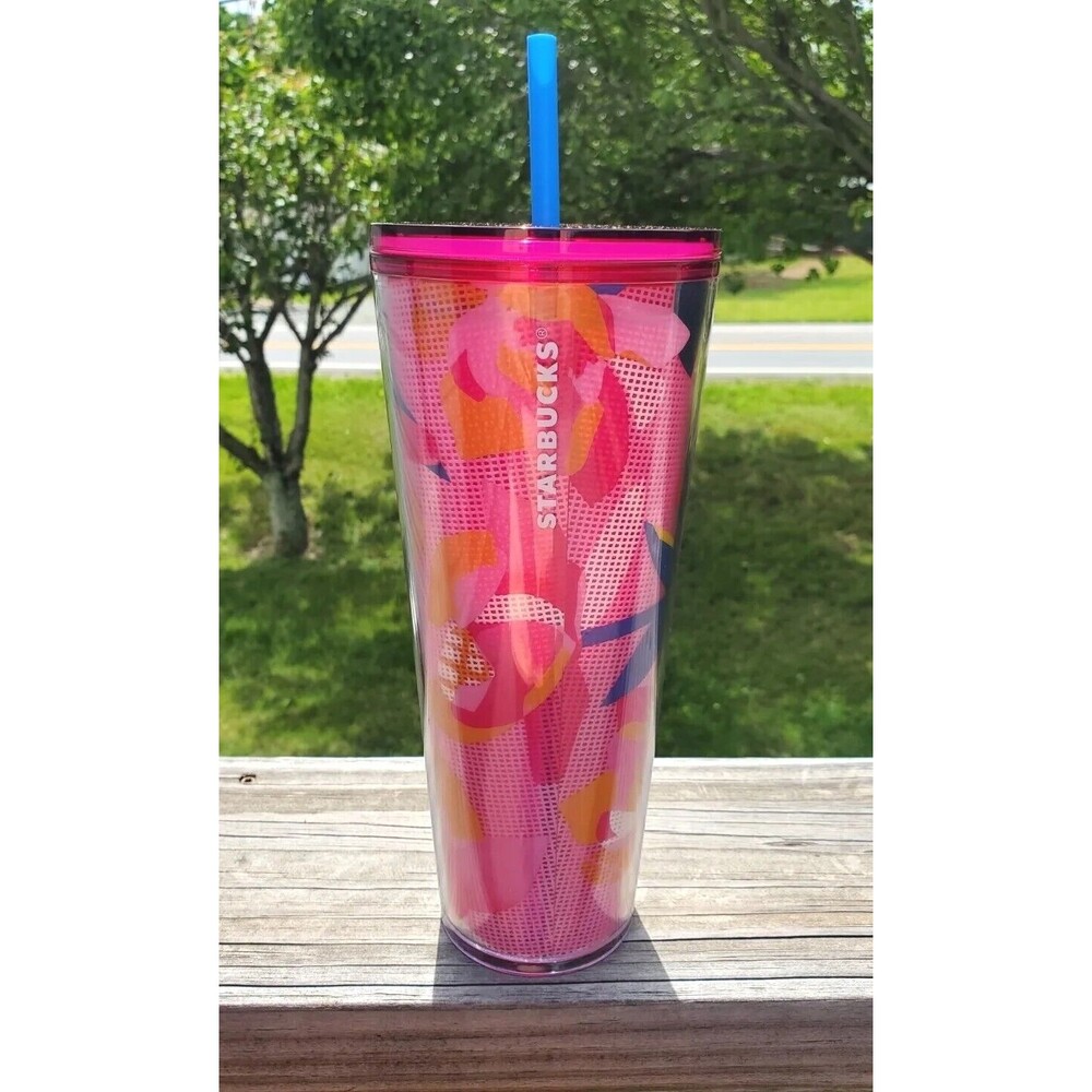 STARBUCKS Spring 2023 Pink Floral Cold Cup Tumbler Venti 24 oz New Release Straw